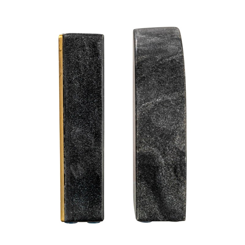 Creative Co-op Boho Arched Semicircle Marble Bookends with Brass Detail, Set of 2, Black - Image 5