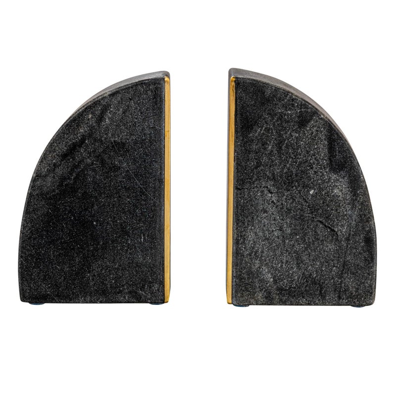Creative Co-op Boho Arched Semicircle Marble Bookends with Brass Detail, Set of 2, Black - Image 4