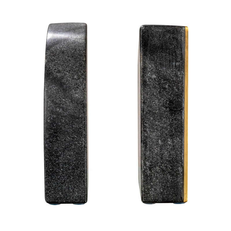 Creative Co-op Boho Arched Semicircle Marble Bookends with Brass Detail, Set of 2, Black - Image 2