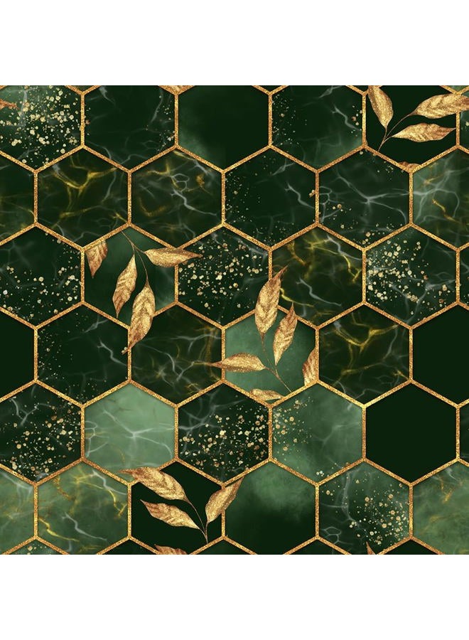 MuralPeel Golden Hexagon Geometrical Mosaic Leaf Vinatge Green Peel and Stick Wallpaper Self Adhesive Removable Easy Peel Off Stick on Wall Paper for Bedroom Renter - Image 1