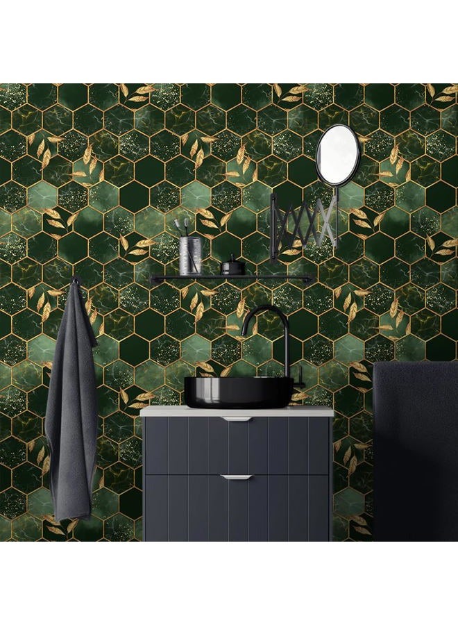 MuralPeel Golden Hexagon Geometrical Mosaic Leaf Vinatge Green Peel and Stick Wallpaper Self Adhesive Removable Easy Peel Off Stick on Wall Paper for Bedroom Renter - Image 3