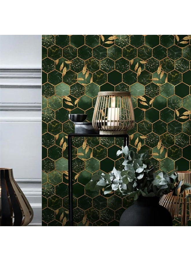 MuralPeel Golden Hexagon Geometrical Mosaic Leaf Vinatge Green Peel and Stick Wallpaper Self Adhesive Removable Easy Peel Off Stick on Wall Paper for Bedroom Renter - Image 5