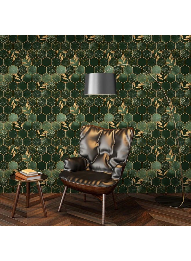MuralPeel Golden Hexagon Geometrical Mosaic Leaf Vinatge Green Peel and Stick Wallpaper Self Adhesive Removable Easy Peel Off Stick on Wall Paper for Bedroom Renter - Image 4