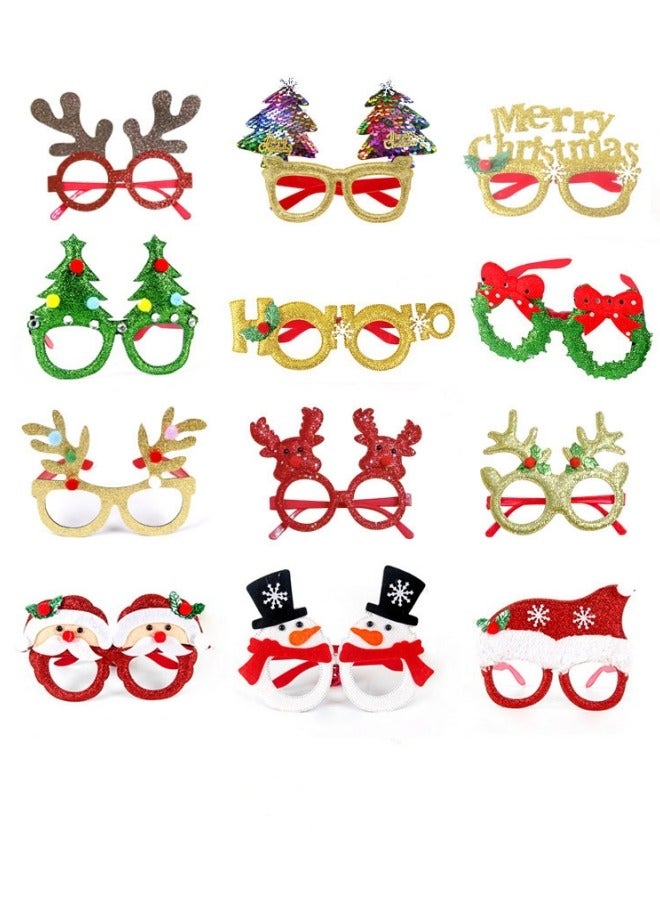 CCOVERY 12Pcs Christmas Glasses Glitter Party Glasses Frames Christmas Decoration Costume Eyeglasses for Christmas Parties Holiday Favors Photo Booth - Image 1
