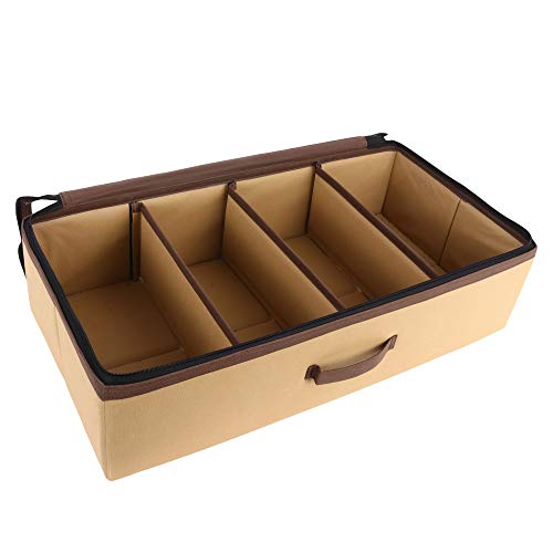 SHREY CREATION Under Bed Shoe Organizer with Transparent Lid, Fabric Shoe Storage Box with Zipper & Handle, Space Saving Footwear Organizer for Closet & Bedroom, Pair of 4, Beige - Image 3