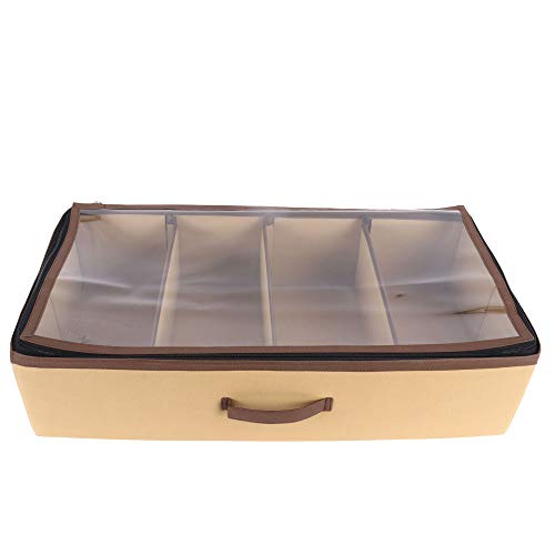 SHREY CREATION Under Bed Shoe Organizer with Transparent Lid, Fabric Shoe Storage Box with Zipper & Handle, Space Saving Footwear Organizer for Closet & Bedroom, Pair of 4, Beige - Image 2