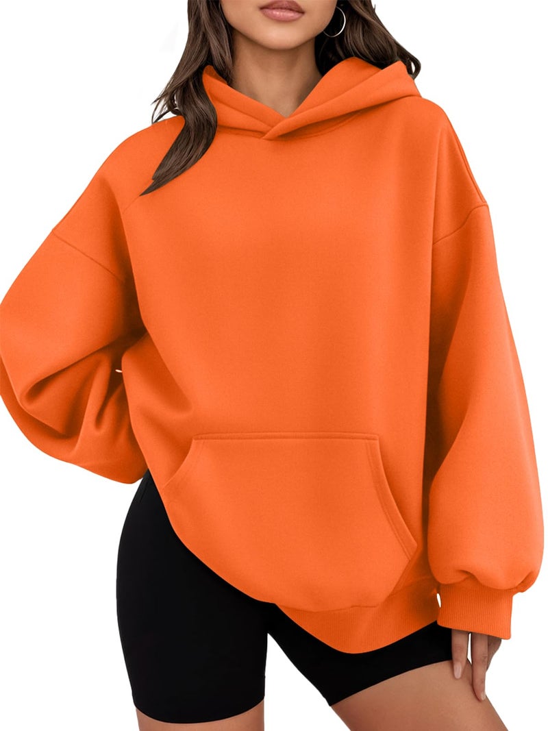 WYNNQUE Hoodies for Women Oversized Sweatshirts Fall Fashion Outfits 2026 Casual Sweaters Tops Fleece Plus Size Workout Comfy Winter Clothes Orange S - Image 1
