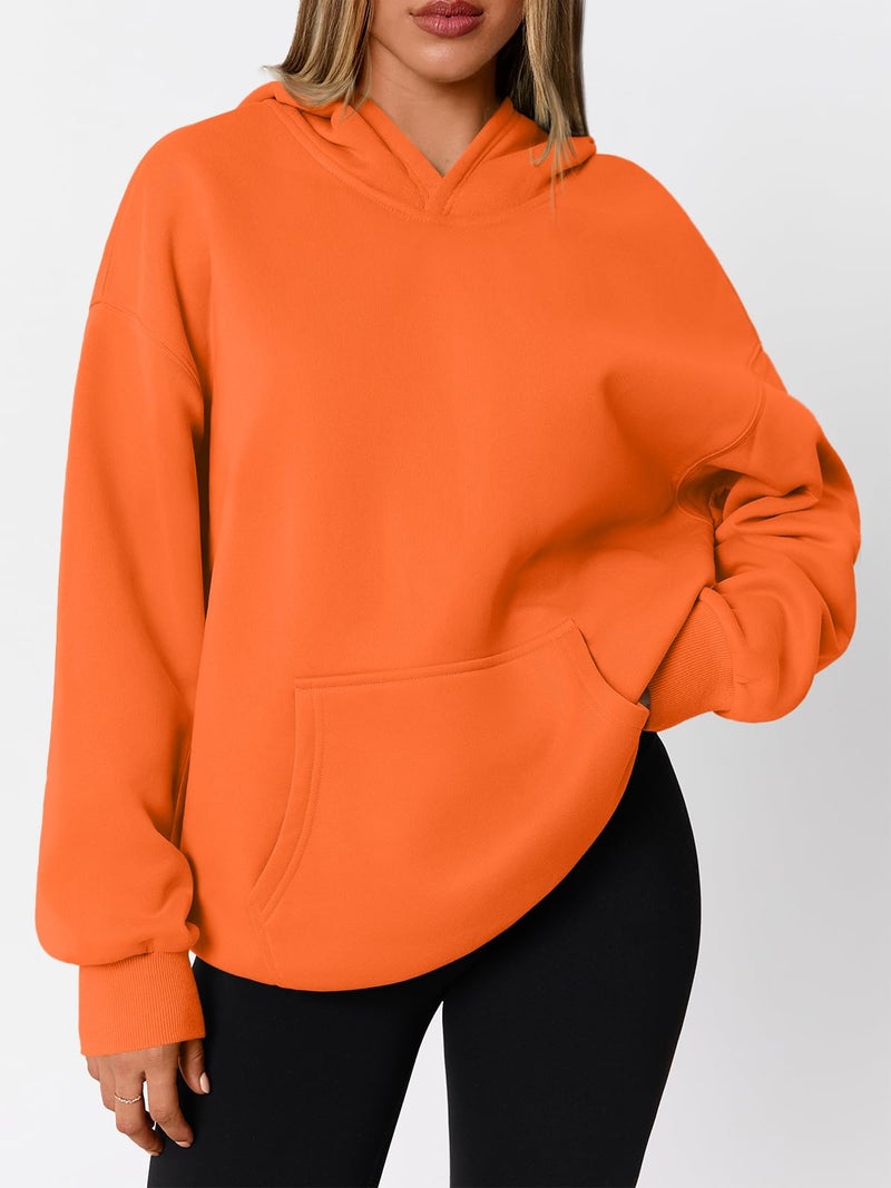 WYNNQUE Hoodies for Women Oversized Sweatshirts Fall Fashion Outfits 2026 Casual Sweaters Tops Fleece Plus Size Workout Comfy Winter Clothes Orange S - Image 2
