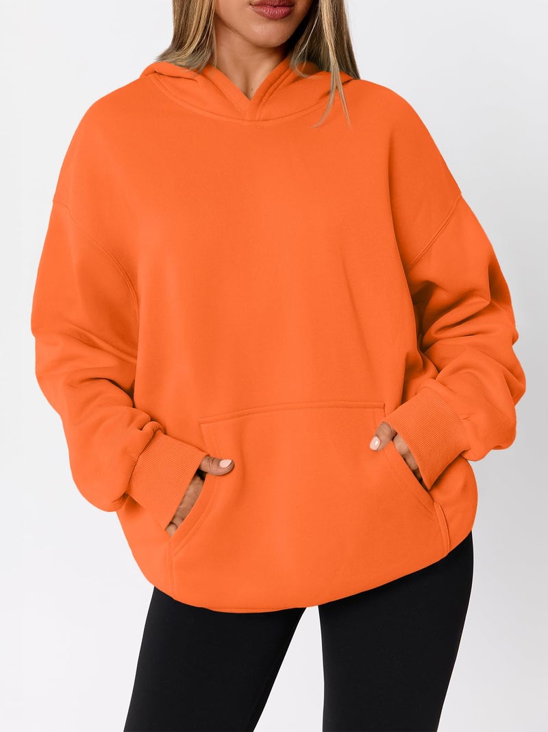 WYNNQUE Hoodies for Women Oversized Sweatshirts Fall Fashion Outfits 2026 Casual Sweaters Tops Fleece Plus Size Workout Comfy Winter Clothes Orange S - Image 3