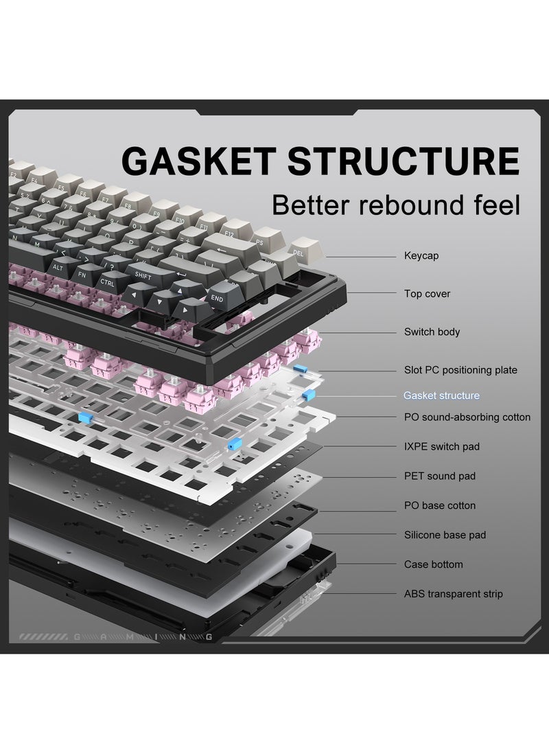 onikuma G83 Wireless Gaming Keyboards, Gasket Mechanical Keyboard, 8000mAh Tri-Mode BT5.0/2.4GHz/USB-C ｜75% Hot Swappable Custom Keyboard｜RGB Backlit｜Pre-lubed Reaper Switches｜Side Printed PBT Keycaps - Image 5