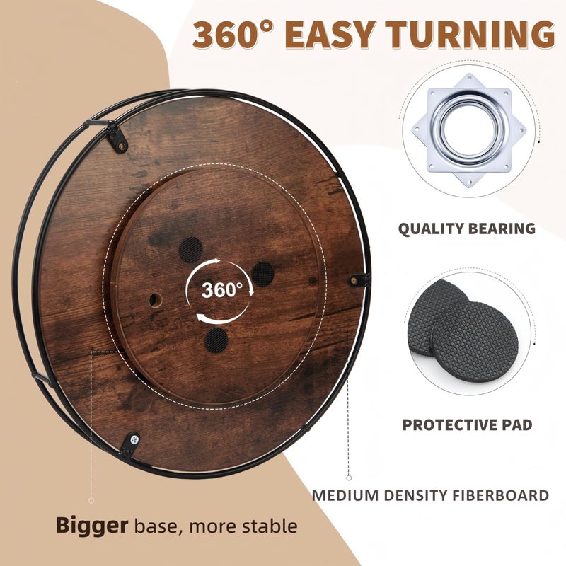 Tomoaza 12 Inch Wood Lazy Susan, Rustic Brown Turntable Organizer with Steel Frame, 360 Degree Decorative Turntable for Countertop or Centerpieces - Image 4