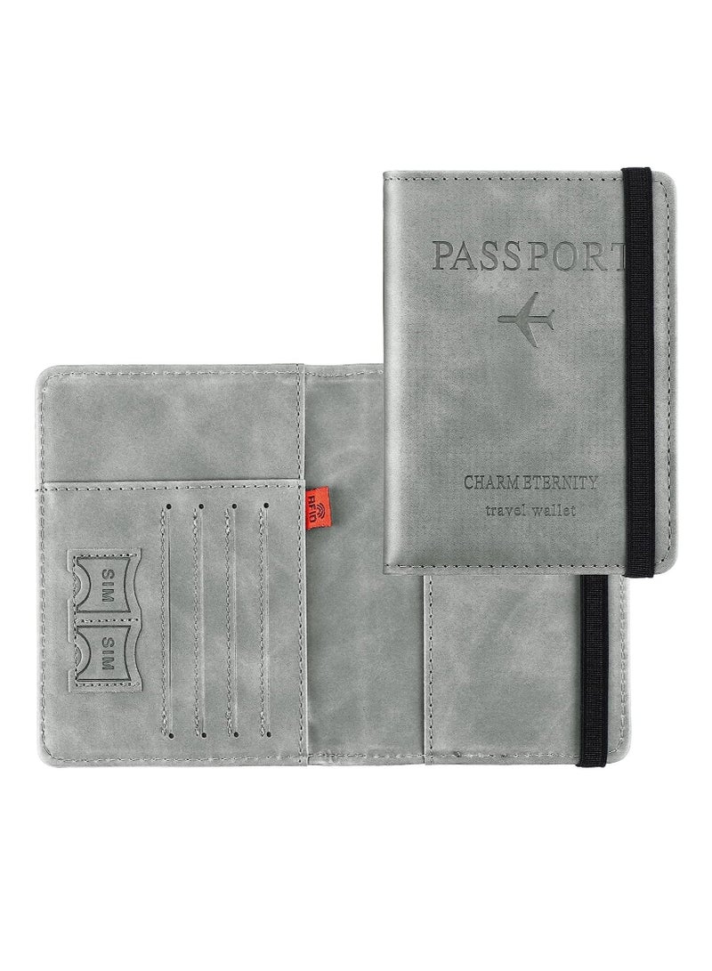 واي آند دي Passport Holder Cover Travel Wallet Organiser, Case with RFID Blocking, PU Leather Document for Men&Women Accessories (Gray) - Image 1
