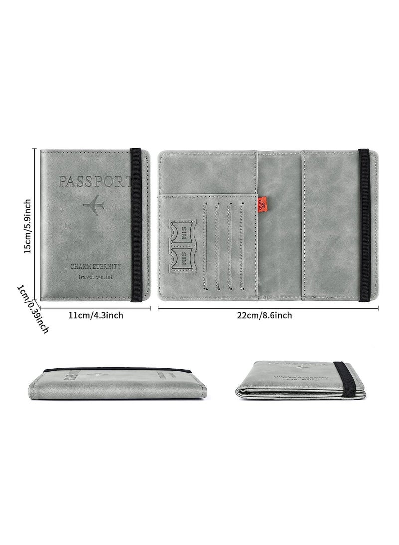 واي آند دي Passport Holder Cover Travel Wallet Organiser, Case with RFID Blocking, PU Leather Document for Men&Women Accessories (Gray) - Image 3