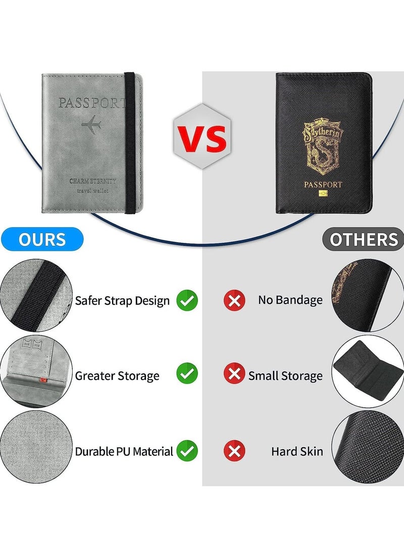 واي آند دي Passport Holder Cover Travel Wallet Organiser, Case with RFID Blocking, PU Leather Document for Men&Women Accessories (Gray) - Image 5