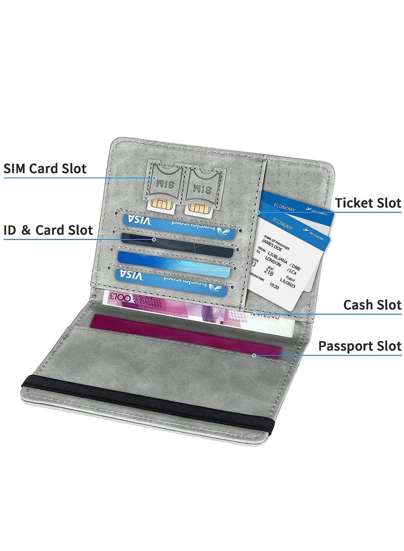 واي آند دي Passport Holder Cover Travel Wallet Organiser, Case with RFID Blocking, PU Leather Document for Men&Women Accessories (Gray) - Image 2
