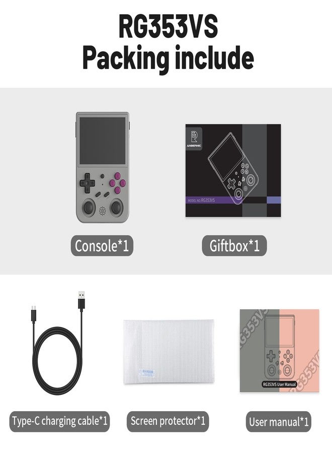 GiipGoop RG353VS Retro Gaming Console Handheld Game Console Linux System, 3.5 Inch IPS Screen Protector 64G TF Card, Preload 4452 Games RK3566 64bit Gaming Console 5G WiFi/4.2 Bluetooth (Gray), Grey - Image 5