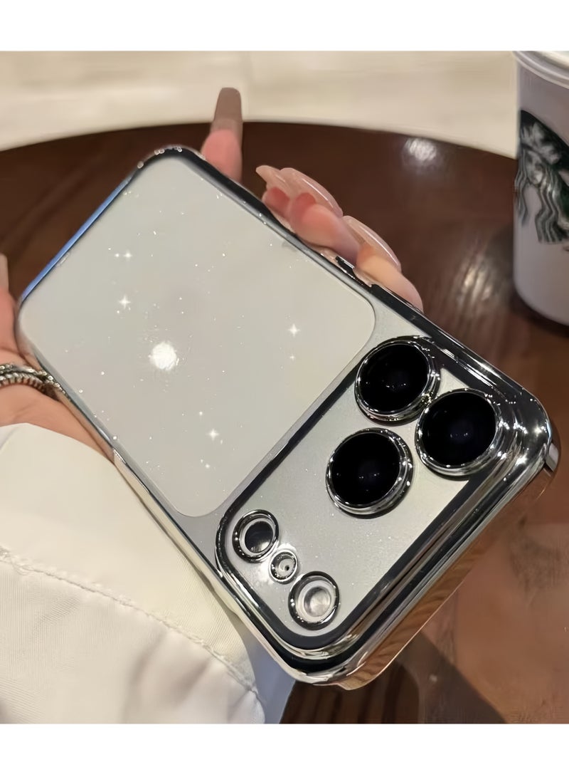 Clear Glitter Case for iPhone 17 Pro,Cute Luxury Bling Sparkly Diamond Rhinestone with Camera Lens Protector TPU Plating Bumper Slim Transparent Women Girls Case for iPhone 17 Pro 6.3",Silver - Image 3