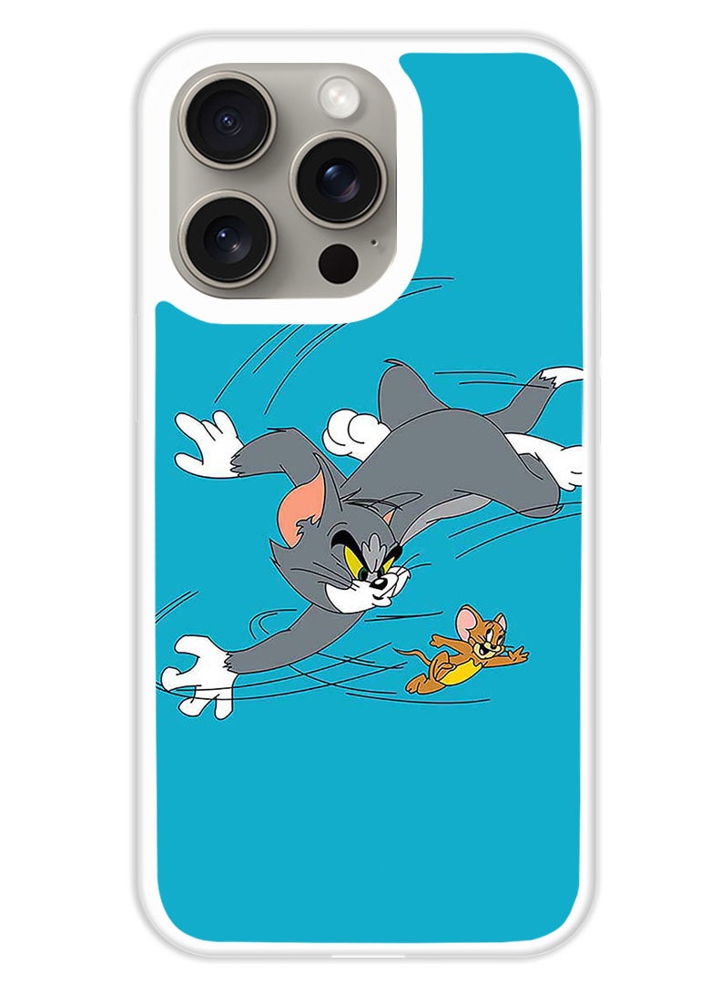 Theodor Protective Case Cover For APPLE IPHONE 15 Pro Tom And Jerry (White Bumper) - Image 1