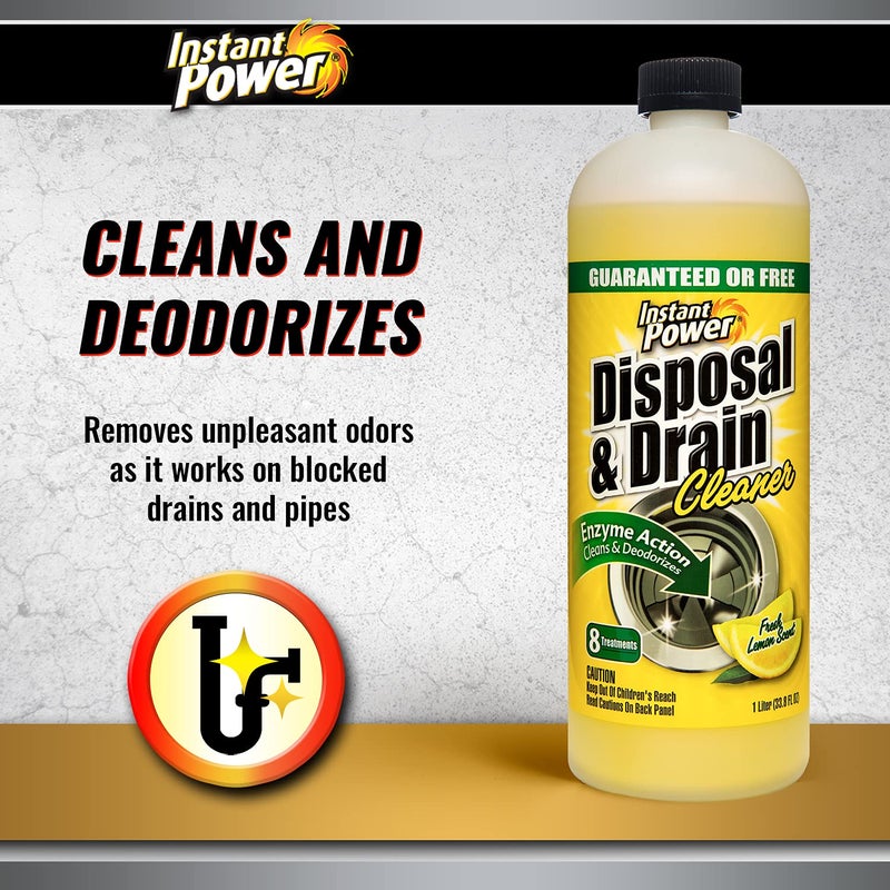 Instant Power Disposal and Drain Cleaner â€“ Liquid Enzyme Clog Remover, Cleans and Deodorizes, Removes Drain Blockages, Fresh Lemon Scent, 33.8 Fl oz, 1 Liter - Image 2