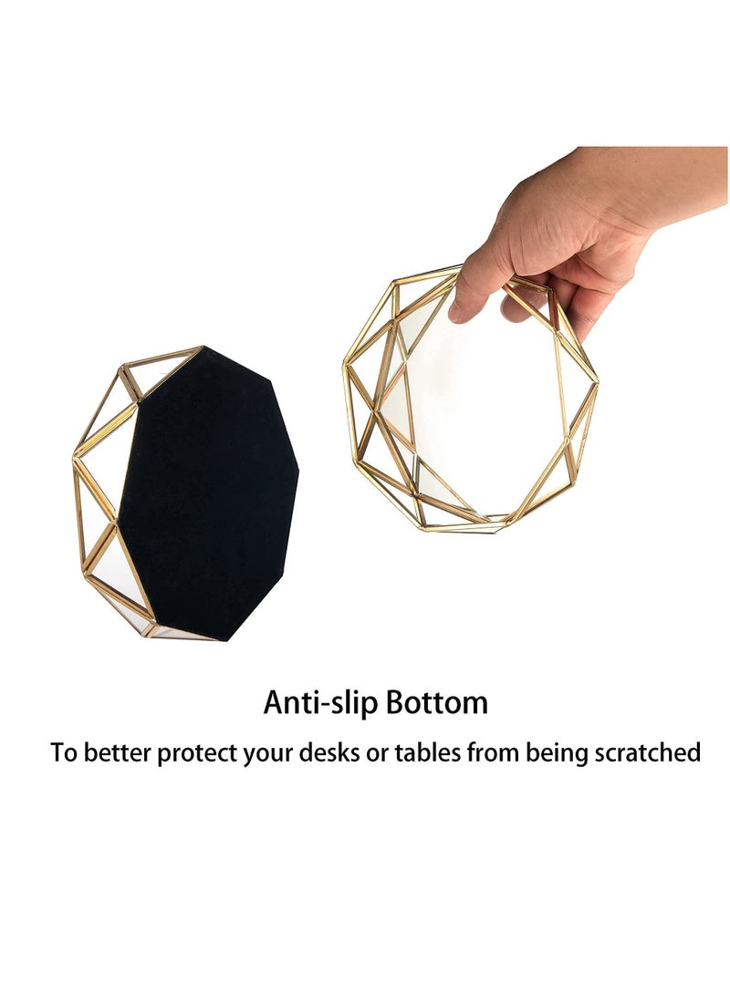 Excefore Glass Perfume Tray, Mirror Cosmetic Makeup Vanity Display Tray Jewelry Trinket Organizer Ornate Octagonal Shape Decorative Tray for Desktop Home Decor Dresser Tabletop Countertop, 7inch, Gold - Image 4