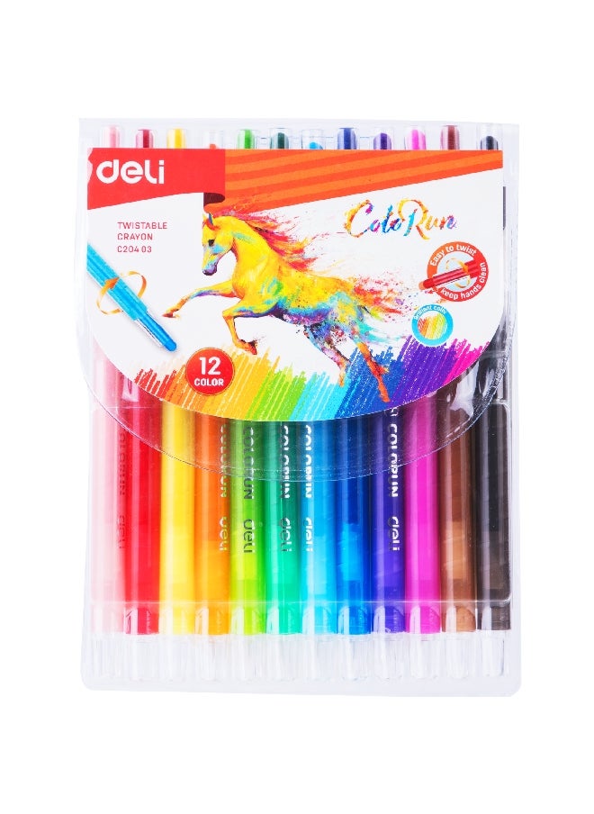 Deli 12-Piece Bright Twistable Crayons Assorted Color 2 x 6 x 15 cm 139778 