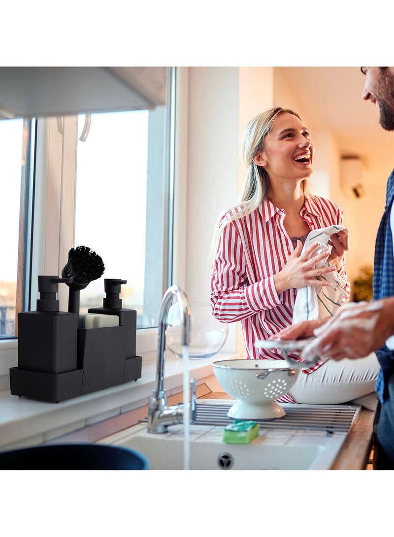 general Kitchen soap dispenser with sponge rack and dishwashing brush Separate bottles for hand washing liquid with tray storage (black) - Image 4