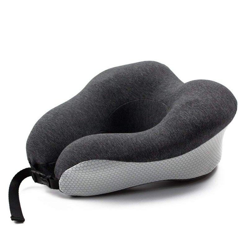 THE QUIRK BOX Travel Pillow 100% Pure Memory Foam Neck Pillow, Comfortable & Breathable Cover - Machine Washable, Airplane Travel Kit with 3D Sleep Mask, Earplugs, and Luxury Bag - Grey - Image 1