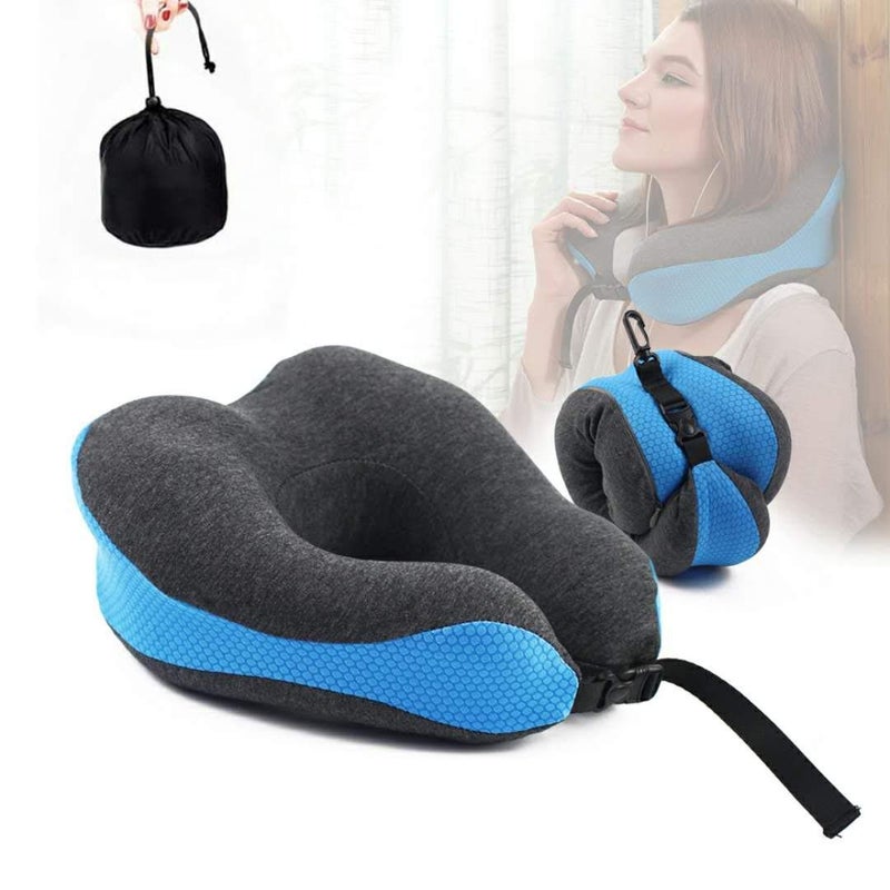 THE QUIRK BOX Travel Pillow 100% Pure Memory Foam Neck Pillow, Comfortable & Breathable Cover - Machine Washable, Airplane Travel Kit with 3D Sleep Mask, Earplugs, and Luxury Bag - Grey - Image 4