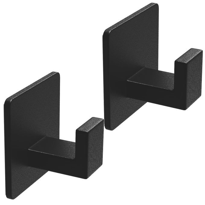 ADHESIVE TOWEL HOOKS HEAVY DUTY WALL HOOKS ALUMINUM BLACK HOOKS FOR HANGING COAT HAT TOWEL ROBE CLOTHES SHOWER HOOK FOR DOOR OFFICE KITCHEN BATHROOM 2 PACK BLACK