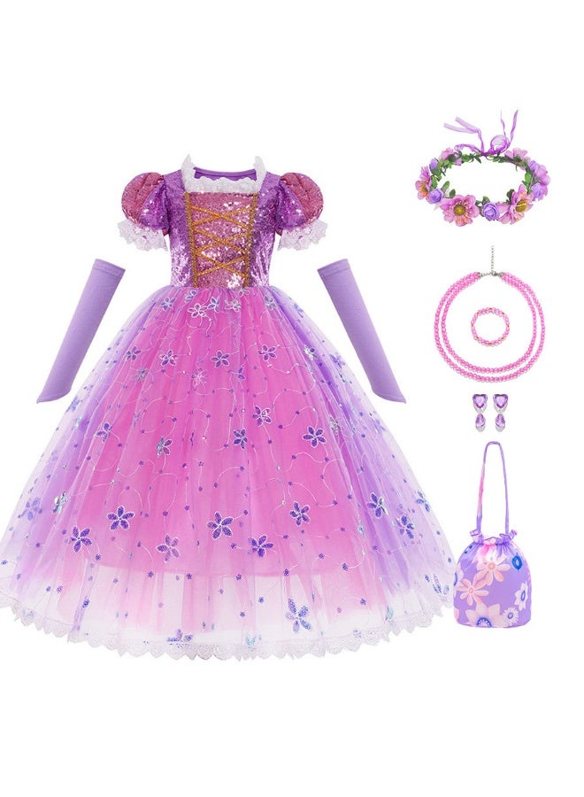 NIBEMINENT Princess dress Halloween children's dress New style dress Long shiny sequined princess dress Long-haired princess - Image 1