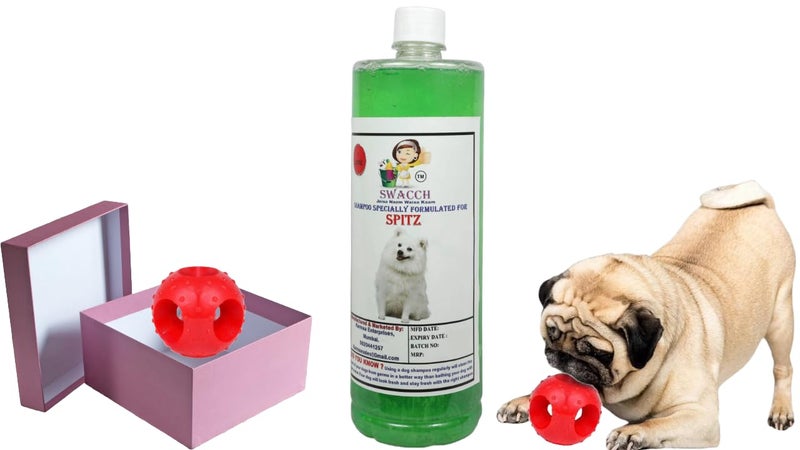 swacch Pet Shampoo | Puppy Safe Shampoo | PH Balanced | Ditch to Itch for Spitz Dog Shampoo 1 Litre (Neem Alovera) + Goofy Ball Chew Toy Combo Pack - Image 1