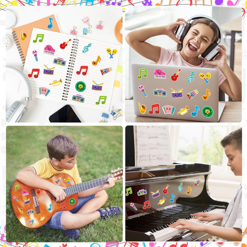 OSNIE Cute Music Sticker Rolls - 1000Pcs Music Notes Guitar Piano Microphone Stickers for Kid Adult, Cartoon Waterproof Self-Adhesive Decorative Decals for School Rewards Laptop Skateboard Home Decor - Image 4