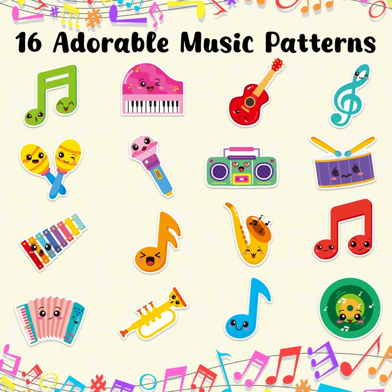 OSNIE Cute Music Sticker Rolls - 1000Pcs Music Notes Guitar Piano Microphone Stickers for Kid Adult, Cartoon Waterproof Self-Adhesive Decorative Decals for School Rewards Laptop Skateboard Home Decor - Image 3