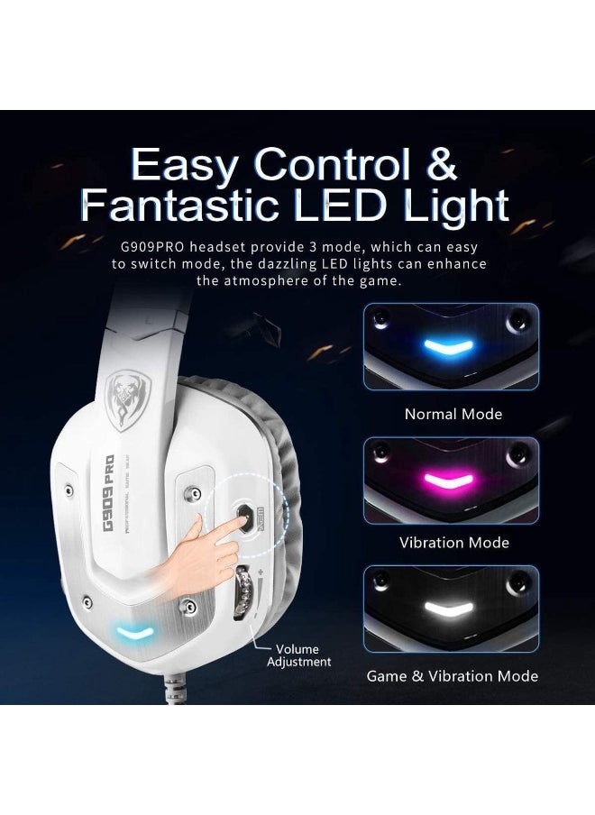 Somic - SOMIC G909PRO 7.1 Virtual Surround Sound USB Gaming Headset Over Ear Bass Headphone for PS4,PC with Mic,Volume Control,LED(white) - Image 1