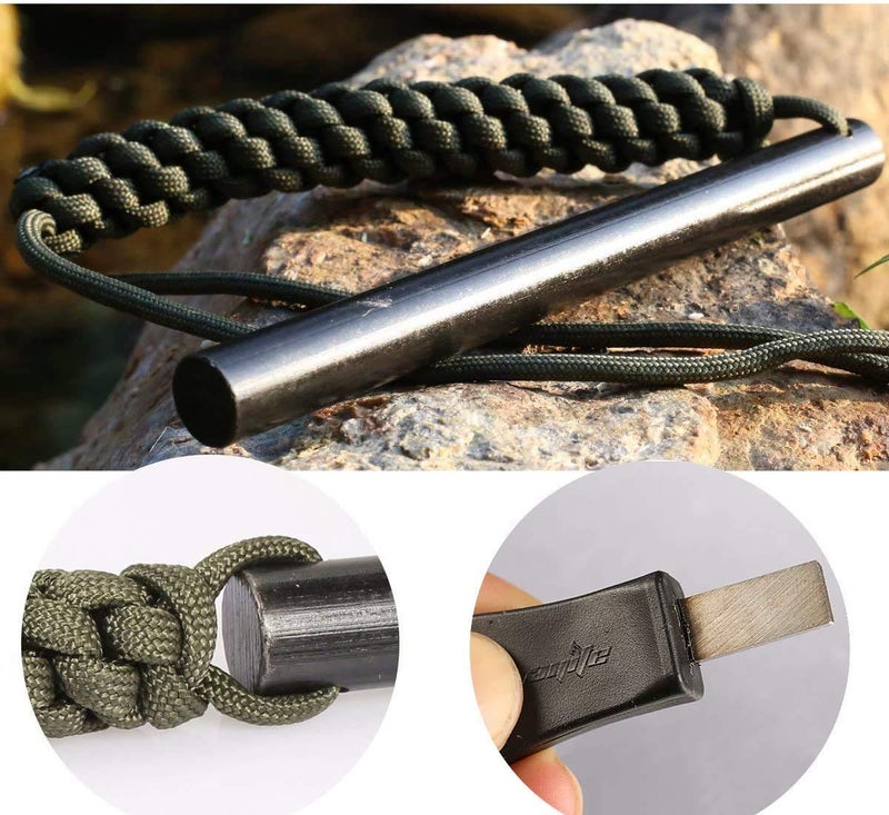 bayite 1/2 x 6 Inch Survival Drilled Flint Steel Fire Starter Ferrocerium Rod Kit with Striker-Pro Striker Paracord Landyard Handle Large - Image 2