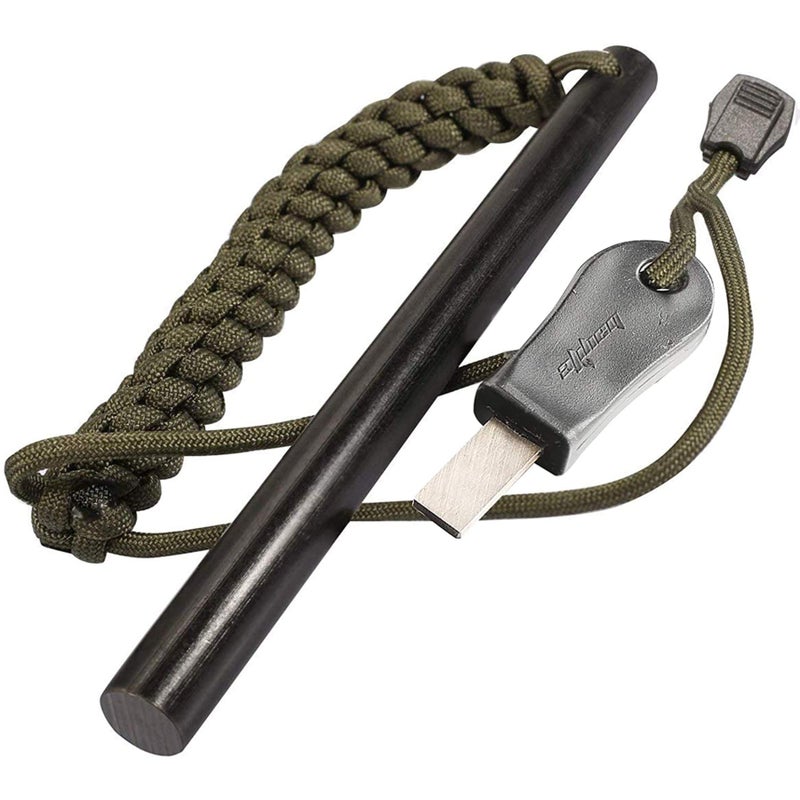bayite 1/2 x 6 Inch Survival Drilled Flint Steel Fire Starter Ferrocerium Rod Kit with Striker-Pro Striker Paracord Landyard Handle Large - Image 1