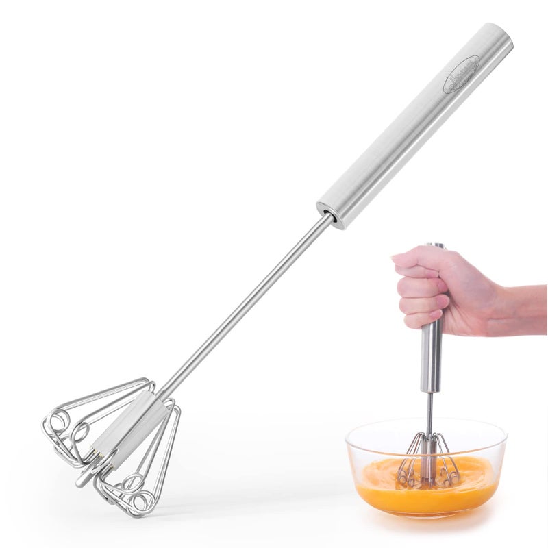 Newness Whizzy Whisk Stainless Steel Semi Automatic Whisk Blender for Home Versatile Tool for Egg Beater Milk Frother Hand Push Whisk  Kitchen Utensil for Blending Whisking Beating  Stirring