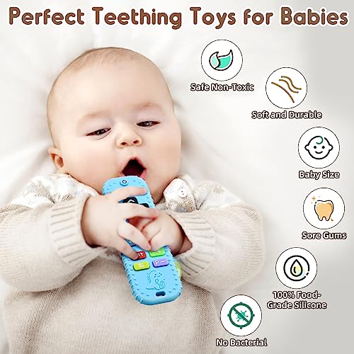 AiTuiTui Teething Baby Toys 3-6 Months, Soft Silicone Remote Control Teethers Toys for Babies 6 to 12 Months, Teething Infant Chew Set for Newborn Boys Girls Baby Shower Gifts, Blue - Image 2