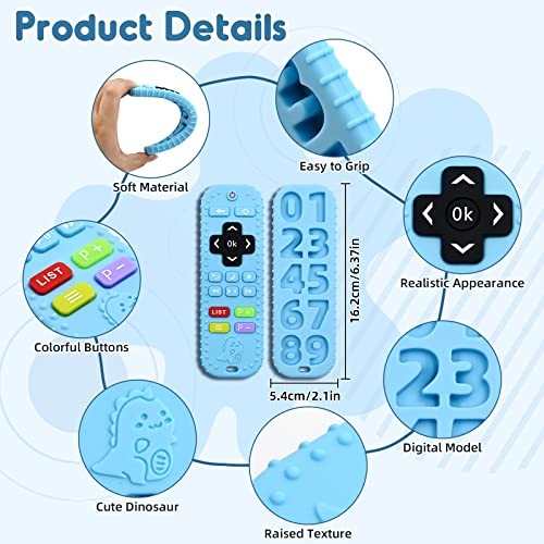AiTuiTui Teething Baby Toys 3-6 Months, Soft Silicone Remote Control Teethers Toys for Babies 6 to 12 Months, Teething Infant Chew Set for Newborn Boys Girls Baby Shower Gifts, Blue - Image 3