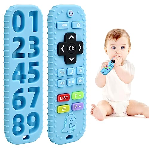 AiTuiTui Teething Baby Toys 3-6 Months, Soft Silicone Remote Control Teethers Toys for Babies 6 to 12 Months, Teething Infant Chew Set for Newborn Boys Girls Baby Shower Gifts, Blue - Image 1