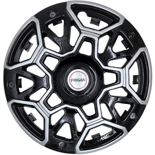 PRIGAN 16 Inch Universal Wheel Cover Black Silver Color Wheel Cap for All 16 Inch Cars (Set of 4 Pcs) (Press Fitting) Model Name- Gravity Black Silver 16 - Image 1