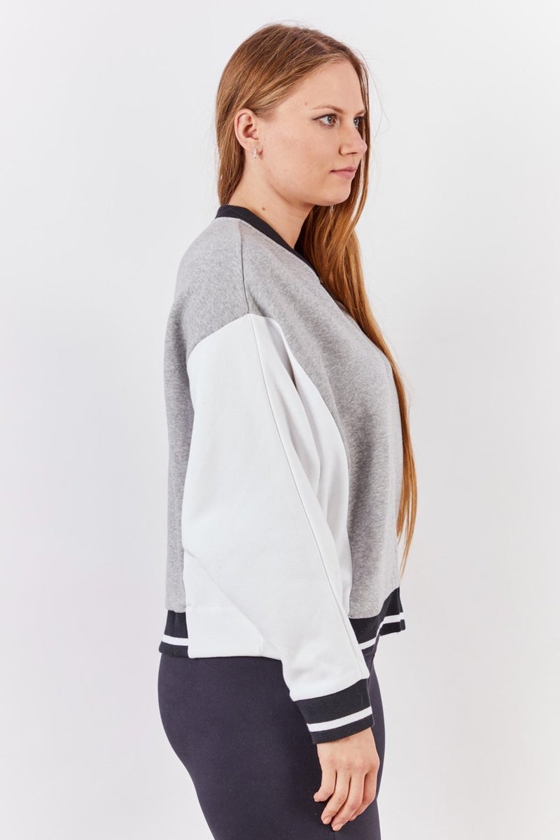 Reebok Women Sport Fit Long Sleeve Full Zip Jersey Jacket, Grey and White - Image 2