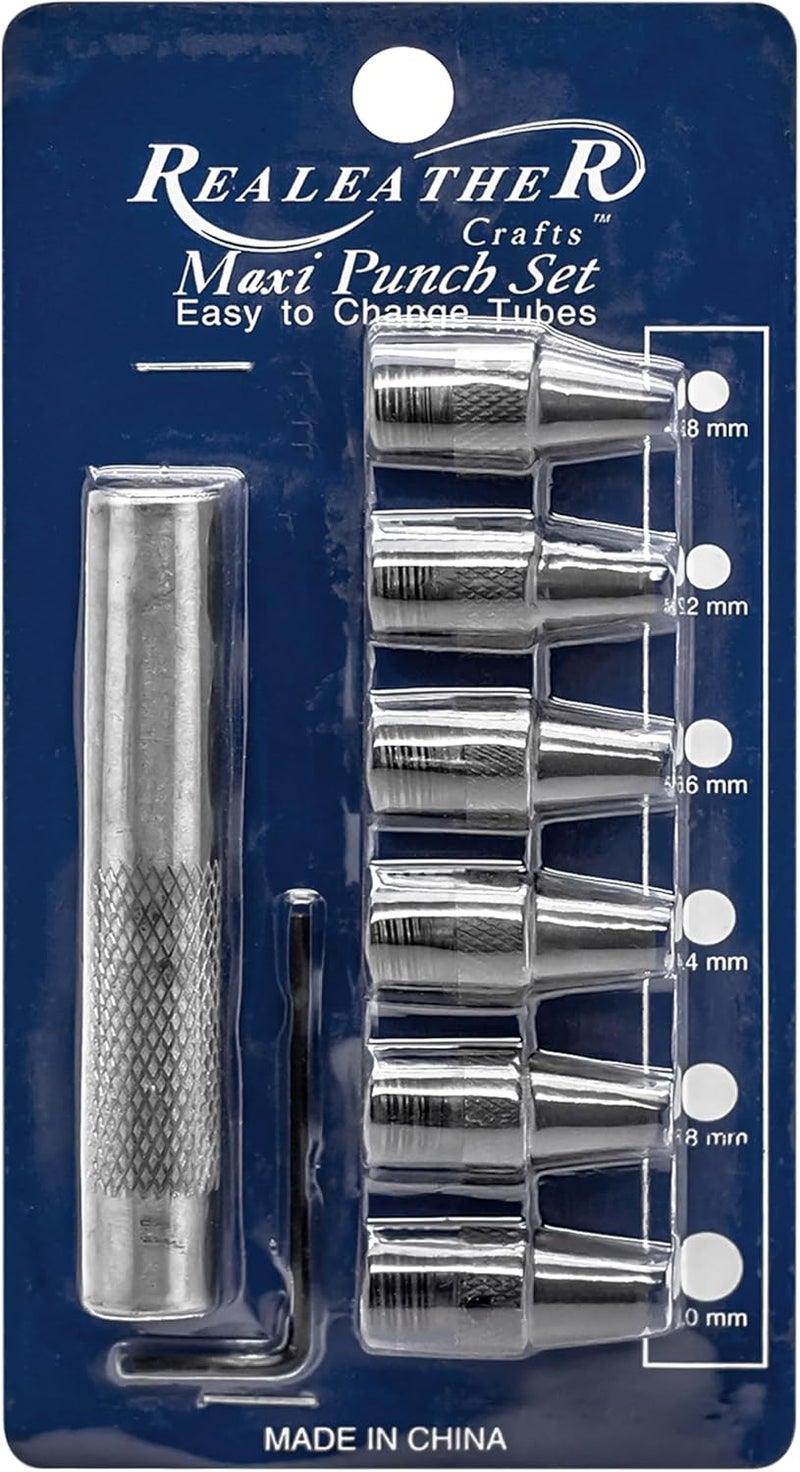 Realeather T3004 Maxi Leather Punch Set for Crafting 6 Sizes from 316  515 BlackSilver 6Piece Set - Image 1