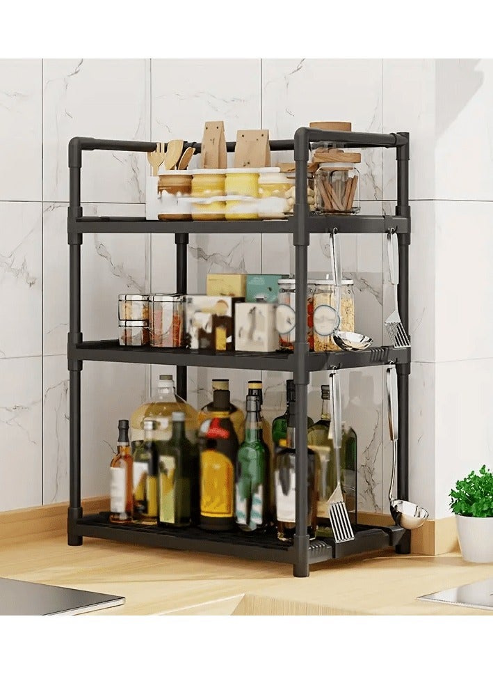 BestStore 3-Tier Storage Shelf Organizer for Kitchen Bathroom Shelves Garage Home Pantry Closet Office Multi Rack Stand Units with Hooks and Handle for Jar and Bottles  - Image 2
