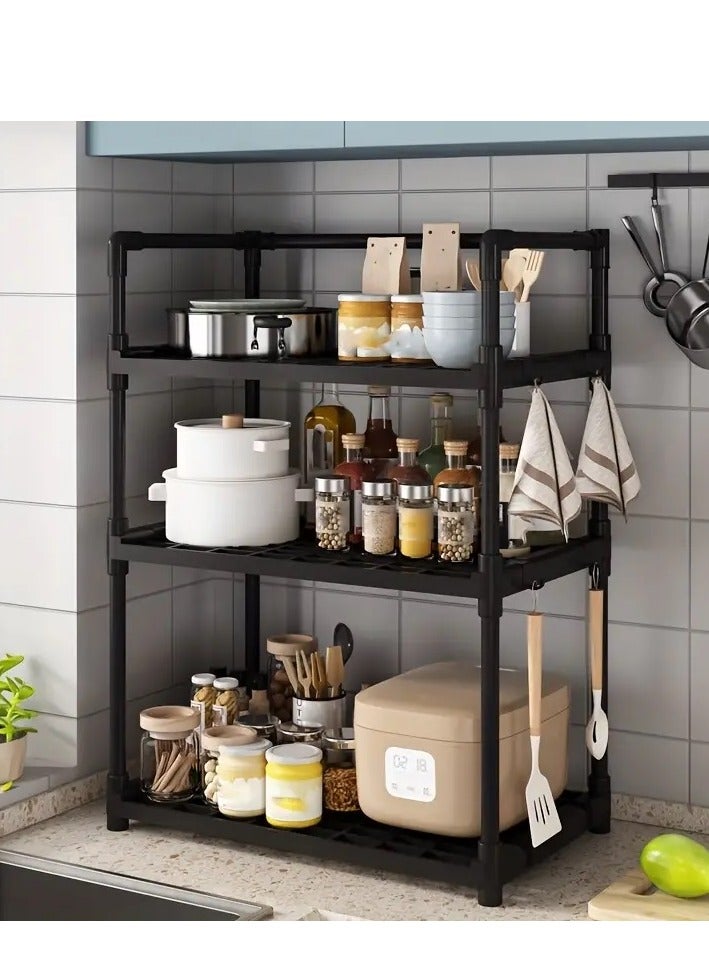 BestStore 3-Tier Storage Shelf Organizer for Kitchen Bathroom Shelves Garage Home Pantry Closet Office Multi Rack Stand Units with Hooks and Handle for Jar and Bottles  - Image 3