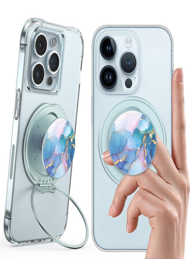 Typecase Magnetic Phone Grip Holder: Adjustable Finger Ring Kickstand - Adapter Ring Included - Phone Grips for Back Compatible with iPhone Android Kindle Accessories - Blue Marble - Image 1
