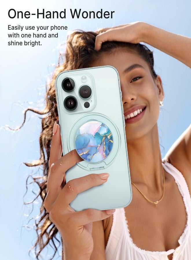 Typecase Magnetic Phone Grip Holder: Adjustable Finger Ring Kickstand - Adapter Ring Included - Phone Grips for Back Compatible with iPhone Android Kindle Accessories - Blue Marble - Image 4