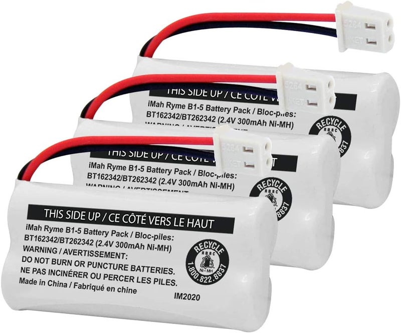 iMah BT162342/BT262342 2.4V 300mAh Ni-MH Cordless Phone Battery Pack, Also Compatible with BT183342/BT283342 AT&T BL102-3 EL52351 TL90070 VTech CS5119 DS6511 DS6722 LS6305 Handset, 3-Pack - Image 1