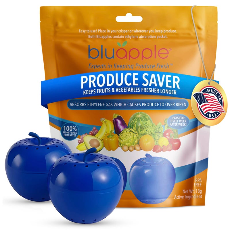 Bluapple Produce Saver Ethylene Gas Absorber 2Pack Keeps Fruits Vegetables Fresh Longer in Refrigerator Crisper Shelves Fruit Bowls Lasts up to 3 Months Produce Storage BPA Free USA Made - Image 1