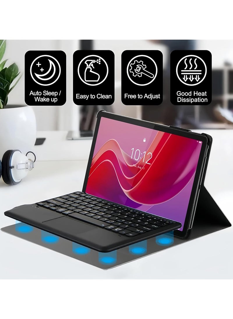 عام "غطاء لوحة مفاتيح عربي/إنجليزي لـ Lenovo Tab M11 11 بوصة 2024 - مع لوحة مفاتيح لاسلكية قابلة للفصل ولوحة لمس وفأرة بلوتوث، غطاء جلدي" - Image 2